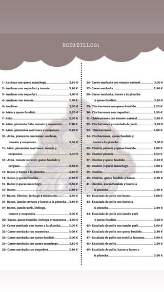 CARTA BAGUETERIA EL CHURRETE - CADIZ WEB