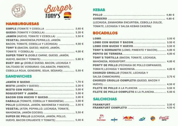 CARTA BURGUER TONYS - CADIZ WEB