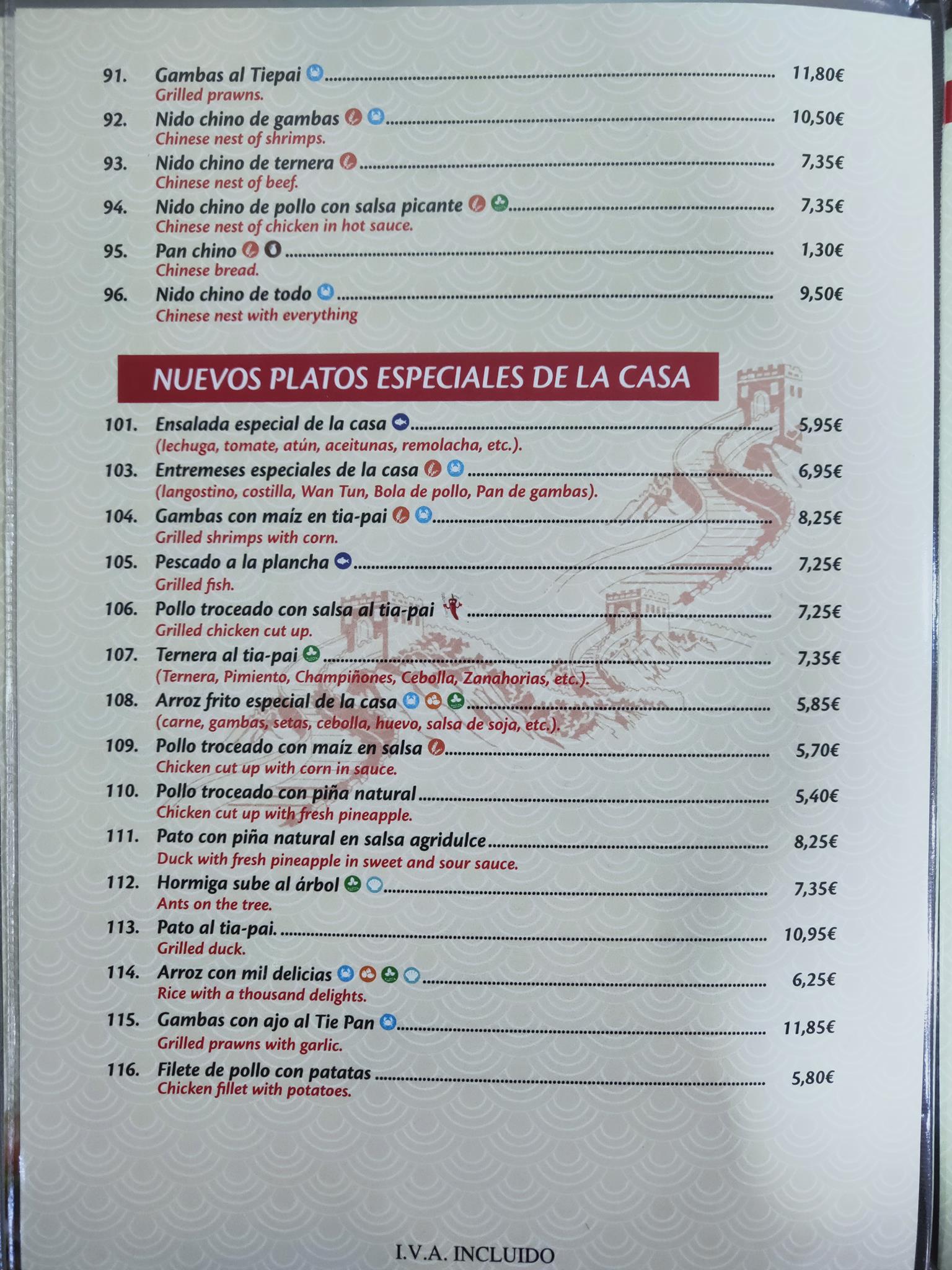 CARTA RESTAURANTE CHINO LA GRAN MURALLA - CADIZ WEB