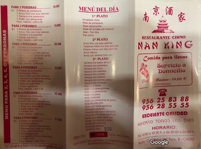 CARTA RESTAURANTE CHINO NANKING CADIZ - CADIZ WEB