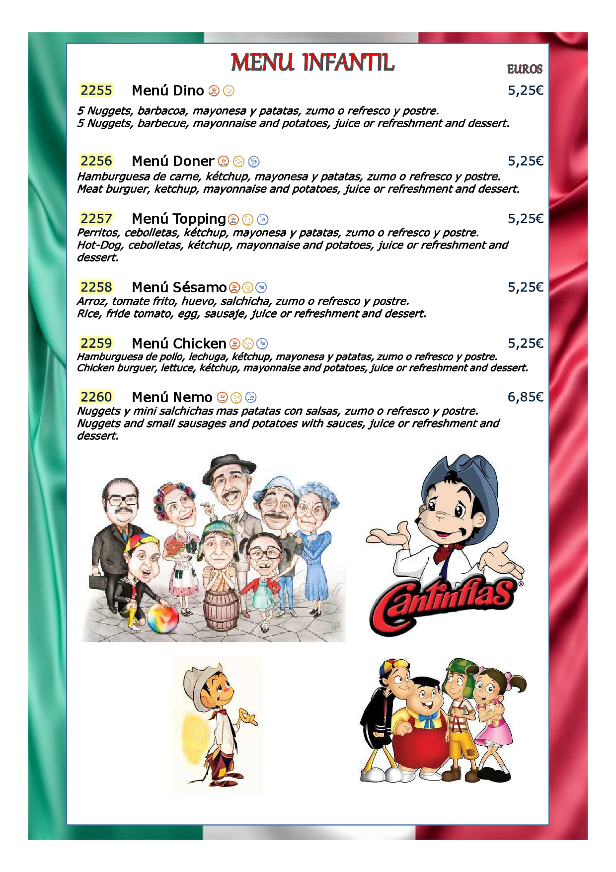 CARTA RESTAURANTE MEXICANO CANTINA CANTINFLAS - CADIZ WEB