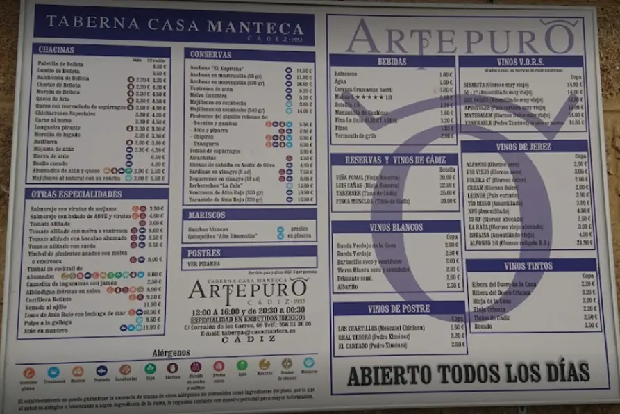 CARTA TABERNA CASA MANTECA - CADIZ WEB