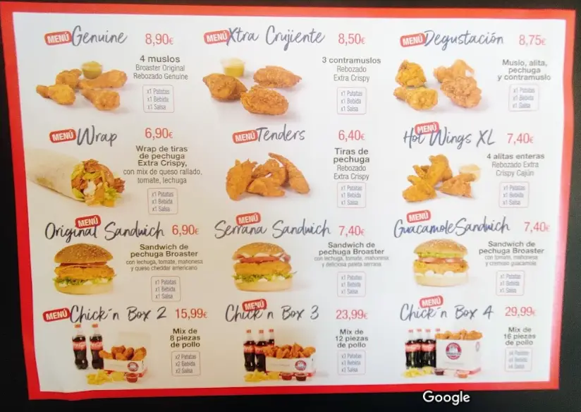 CARTA BROASTER CHICKEN JEREZ - CADIZ WEB