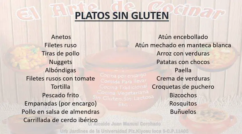 CARTA EL ARTE DE COCINAR JEREZ SIN GLUTEN - CADIZ WEB