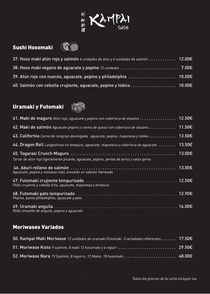 CARTA KAMPAI SUSHI EN JEREZ - CADIZ WEB