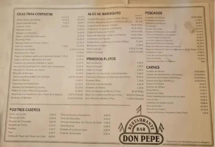 CARTA RESTAURANTE DON PEPE JEREZ - CADIZ WEB