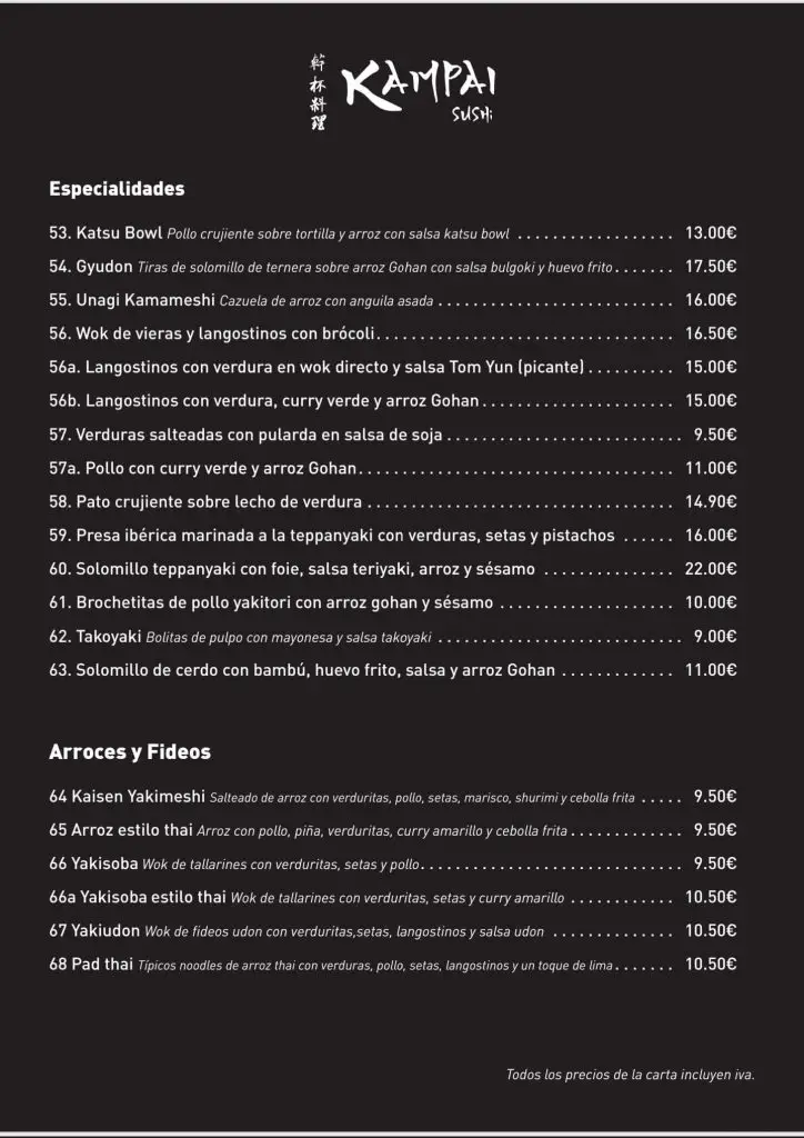 KAMPAI SUSHI MENU JEREZ - CADIZ WEB