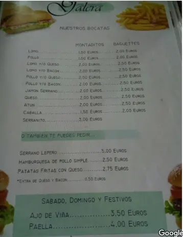 MENU BAR GALERA JEREZ - CADIZ WEB