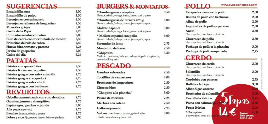 MENU CASA PEPA JEREZ DE LA FRONTERA - CADIZ WEB