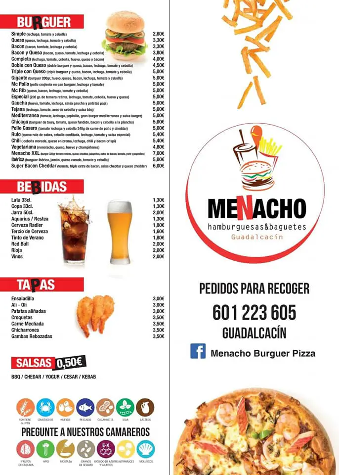 MENU HAMBURGUESERIA BAGUETERIA MENACHO JEREZ DE LA FRONTERA - CADIZ WEB